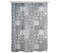 WENKO Rideau de douche Portugal, rideau textile pour salle de bain, avec anneaux pour fixation à la barre de douche, lavable, hydrofuge, 180 x 200 cm