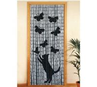 Wenko - Rideau de porte Chat et Papillon - Bambou - 90 x 200 cm - Gris Gris G
