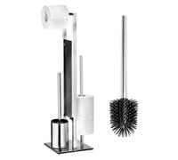 WENKO Rivalta Brosse WC sur Pied avec Brosse de Rechange en Silicone, Porte-Papier Toilette intégré, Acier Inoxydable