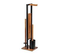 WENKO Rivalta Brosse WC sur pied en acier laqué noir et bois d'acacia avec brosse WC et porte-papier toilette, dimensions 18 x 70 x 23 cm, marron