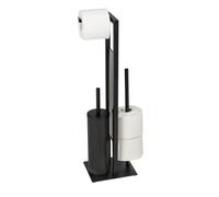 WENKO Rivalta Ensemble Support fermé en Acier laqué Mat avec Plateau en Verre de sécurité, Brosse WC et Porte-Rouleau de Rechange Noir, trempé Polypropylène, 18 x 70 x 23 cm
