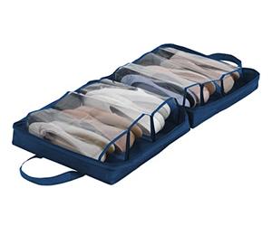 WENKO Sac de Voyage pour Chaussures Business - Sac à Chaussures, Housses pour Chaussures avec 6 Compartiments, Polyester, 36.5 x 36.5 x 14.5 cm, Bleu foncé