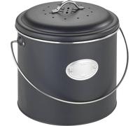 WENKO Poubelle de Compost Mod. Nero 6 L | Composteur de Cuisine avec Couvercle et filtres à Charbon | 3 filtres Inclus pour neutraliser Les odeurs | Métal Noir | DIM Ø 22,5 x 22,5 cm