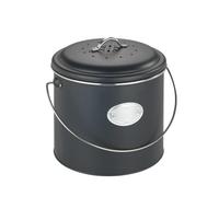 WENKO Poubelle de Compost Mod. Nero 6 L | Composteur de Cuisine avec Couvercle et filtres à Charbon | 3 filtres Inclus pour neutraliser Les odeurs | Métal Noir | DIM Ø 22,5 x 22,5 cm