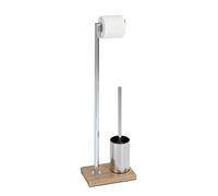 WENKO Serviteur WC 2en1 Brosse WC et dérouleur papier toilette, Marla, chromé - polyrésine effet bois, 22x74x15 cm