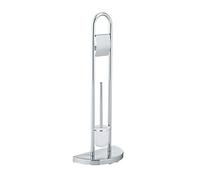 WENKO Serviteur WC 2en1 Exclusif Cosenza | Brosse WC à tête remplaçable et dérouleur Papier Toilette | Idéal Petits espaces, Base Semi Circulaire | DIM 33x84x18 cm |Chrome Brillant