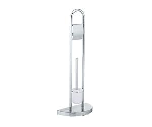 WENKO Serviteur WC 2en1 Exclusif Cosenza | Brosse WC à tête remplaçable et dérouleur Papier Toilette | Idéal Petits espaces, Base Semi Circulaire | DIM 33x84x18 cm |Chrome Brillant