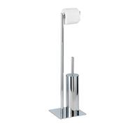 WENKO Serviteur WC 2en1 Recco | Brosse WC à tête remplaçable et dérouleur Papier Toilette | Porte Brosse WC fermé | Haut de Gamme | Acier Inoxydable | 20x71,5x20 cm | Chromé Brillant