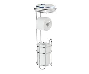 WENKO Serviteur WC 3-en-1 | Porte Papier Toilette Support en métal | Compartiments Stockage Rouleaux de Toilette | Accessoires Toilette et Salle de Bain Compact | Gris Chromé | Dim 15 x 18 x 59 cm