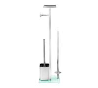 WENKO Serviteur WC 4en1 Debar | Brosse WC, dérouleur, Tablette de Rangement et Stockage Rouleau | Accessoire Toilette | Acier INOX Anti Rouille et Verre trempé | DIM 21x70,5x18 cm | Gris