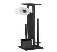 WENKO Serviteur WC DEBAR | Porte-papier + Brosse WC + Support Papier + Plateau antidérapant | Acier Inox | Noir | 21x70,5x18 cm