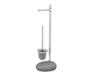 WENKO Serviteur WC, distributeur Papier Toilette et Brosse WC, Pebble Stone gris, 23,5x70x19 cm,