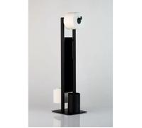 WENKO Serviteur WC Rivalta, Brosse WC et Dérouleur Papier Toilette, Acier noir et verre trempé, 18x70x23 cm, Noir
