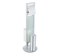 WENKO Serviteur WC Tout-en-Un Sulmona | Acier Inoxydable | Dérouleur Papier toiette, Brosse WC en Silicone, Stockage Rouleaux de Papier | DIM 25 x 76 cm | Argent INOX