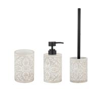 WENKO Set Accessoires de Salle de Bain ORTEZZANO 3 Pièces | Distributeur de Savon 250mL + Gobelet + Brosse WC | Polyrésine | Gris