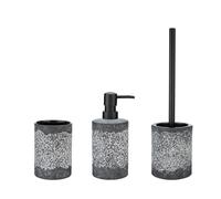 WENKO Set Accessoires Salle de Bain ANFO | Distributeur Savon 390mL + Gobelet + Brosse WC | Céramique effet Pierre texturée | Gris