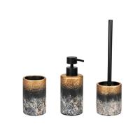 WENKO Set Accessoires Salle de Bain en Béton LACONA | Distributeur Savon 100mL + Gobelet + Brosse WC | Gris / Or Effet vagues