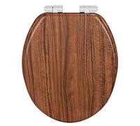 WENKO Siège WC Chestnut, siège toilette en MDF certifié FSC® à abaissement automatique Easy-Close et fixation hygiénique Fix-Clip, 35,5 x 42,5 cm, sous film et résistant à l'humidité, marron