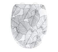 WENKO Abattant WC avec Frein de Chute SAMOA, Cuvette de Toilette Fixation Facile Clipsable, Décor Feuilles Blanc - Gris, 38 x 45cm