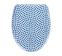 WENKO Siège WC Sevilla, siège de toilette design en duroplast de qualité supérieure avec fermeture facile et fixation hygiénique par clip en inox, antibactérien et antirayure, 38 x 45 cm, bleu/blanc