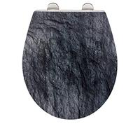 WENKO Siège WC Slate Rock, siège de toilette solide en duroplast antibactérien à abaissement automatique et fixation hygiénique Fix-Clip en inox, abattant de WC avec surface en relief, 38 x 44,5 cm