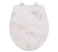 WENKO Siège WC White Marble, siège de toilette solide en duroplast antibactérien à abaissement automatique & fixation hygiénique Fix-Clip en inox, abattant de WC avec surface en relief, 38 x 44,5 cm