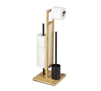 Wenko Stand Rivalta Allegre Ensemble WC Autoportant avec Brosse WC Et Porte-Rouleaux de Rechange en Bambou, Rotin Et Acier Laqué Noir Mat, 25 X 73 X 25 Cm, Naturel