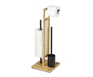 Wenko Stand Rivalta Allegre Ensemble WC Autoportant avec Brosse WC Et Porte-Rouleaux de Rechange en Bambou, Rotin Et Acier Laqué Noir Mat, 25 X 73 X 25 Cm, Naturel