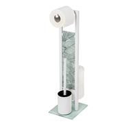 WENKO Stand Rivalta Samoa Ensemble WC autoportant avec Brosse de Toilette, Porte-Rouleau de Papier Toilette et Porte-Rouleaux de Rechange en Acier laqué Blanc 18 x 70 x 23 cm, 25377100