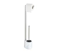 WENKO Combiné WC 2en1 Adrada, Brosse WC noire silicone et dérouleur papier toilette sur pied, céramique effet marbre, blanc