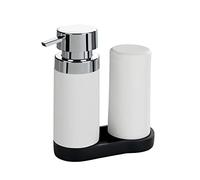 WENKO Station de Lavage Easy-Squeeze, Distributeur Liquide Vaisselle et Distributeur Savon Liquide, Blanc, 250 ML, 15 x 18 x 7 cm