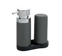 WENKO Station de Lavage Easy-Squeeze, Distributeur Liquide Vaisselle et Distributeur Savon Liquide, Gris, 250 ML, 15 x 18 x 7 cm