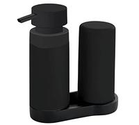 WENKO Station Lavage Easy Squeez-e | Distributeurs Liquide Vaisselle et Savon Silicone Haut de Gamme | Dosage Facile | Anti Fuite | 2x250 ML | 6 x 14cm | 15x18x7cm | Noir