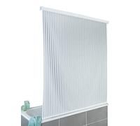 WENKO Store de Douche | Rideau de Douche déroulant | Fixation Plafond | Fixations incluses | Aluminium | Plastique recyclé et Recyclable PEVA | 132x240x5 cm | Blanc