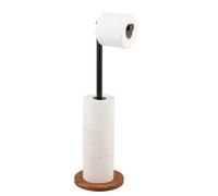 WENKO Support de Papier Toilette sur Pied 2 en 1 Serro, Plaque de Base en Bambou, Rangement pour jusqu'à 4 Rouleaux de Papier Toilette, Noir