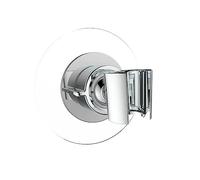 WENKO Support de pomme de douche 360°,support de douchette en plastique à fixer sans percer sur surface lisse avec tampon adhésif, pomme de douche réglable à 360°,L/P x H : diameter 8 x 7,5 cm,chrome