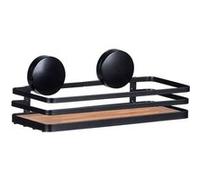 Wenko Étagère Salle de Bain Murale Static-Loc® Plus Alba | Etagère Murale de Salle de Bains | Fixation sans perçage | Acier laqué Noir et Bambou Durable| 26,5 x 12,5 x 11 cm | Noir et Bois