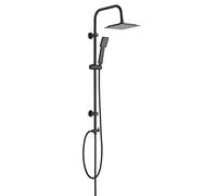 WENKO Système de douche Cuadro, barre de douche en acier inoxydable avec tête de douche (20x20 cm) et douchette à main effet pluie, flexible en acier inoxydable, design carré, fixation variable, noir