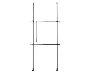 WENKO Système télescopique Herkules Basic Noir, système d'ordre réglable individuellement, avec 2 barres porte-vêtements, adaptable aux pièces les plus différentes, pour l'armoire-penderie accessible, 75-120 x 165-300 x 11 cm, en métal peint par poudrage en noir mat