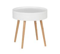 WENKO Table d'Appoint Ronde FINJA avec Rangement, Table Basse Salon, Chambre Style Scandinave, Pieds en Bois, Ø49,5 x 51,5 cm,