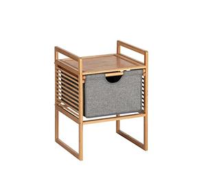 WENKO Table de nuit bois, bout de canapé bois, avec tiroir en tissu, Bois Bambou, Bahari, 40 x 56 x 40 cm