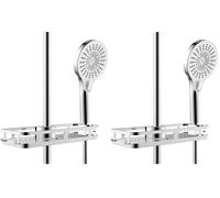 WENKO Tablette de douche Libertà chrome, étagère de douche avec crochet et support pour pommeau de douche en plastique de haute qualité, 28,5 x 4 x 11,5 cm, argent finition brillante (Lot de 2)