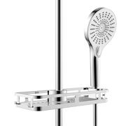 WENKO Tablette de douche Libertà chrome, étagère de douche avec crochet et support pour pommeau de douche en plastique de haute qualité, 28,5 x 4 x 11,5 cm, argent finition brillante