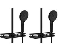 WENKO Tablette de douche Libertà en noir | Etagère de douche avec crochet et support pour pommeau de douche en plastique haute qualité | Fixation sans perçage | 28,5 x 4 x 11,5 cm | Noir mat