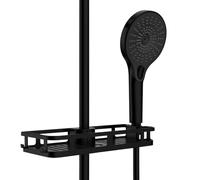 WENKO Tablette de douche Libertà en noir | Etagère de douche avec crochet et support pour pommeau de douche en plastique haute qualité | Fixation sans perçage | 28,5 x 4 x 11,5 cm | Noir mat
