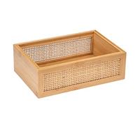 WENKO Tablette de salle de bain Allegre L, tablette décorative de style bohème en bambou et rotin tressé de qualité, rangement salle de bain et des accessoires de toilette, 22 x 7 x 15 cm, naturel