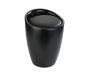 WENKO Tabouret de douche Candy Noir mat - Tabouret de salle de bain, avec sac à linge amovible, Plastique (ABS), 36 x 50.5 x 36 cm, Noir