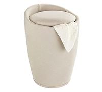WENKO Tabouret Panier à Linge Coffre à Linge et Tabouret Salle de Bain Candy | Coussin Amovible | Aspect Lin | Filet Linge Amovible 20 litres | Plastique ABS résistant 120kg | 36x50,5 cm | Beige