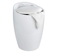 WENKO Tabouret Panier à Linge Coffre à Linge et Tabouret Salle de Bain Candy | Coussin Amovible, Filet Linge Amovible 20l | Plastique ABS résistant 120kg | d36x50,5cm | Blanc
