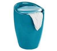 WENKO Tabouret Panier à Linge Coffre à Linge et Tabouret Salle de Bain Candy | Coussin Amovible | Filet Linge Amovible 20l | Plastique ABS résistant 120kg | 36x50,5 cm | Turquoise